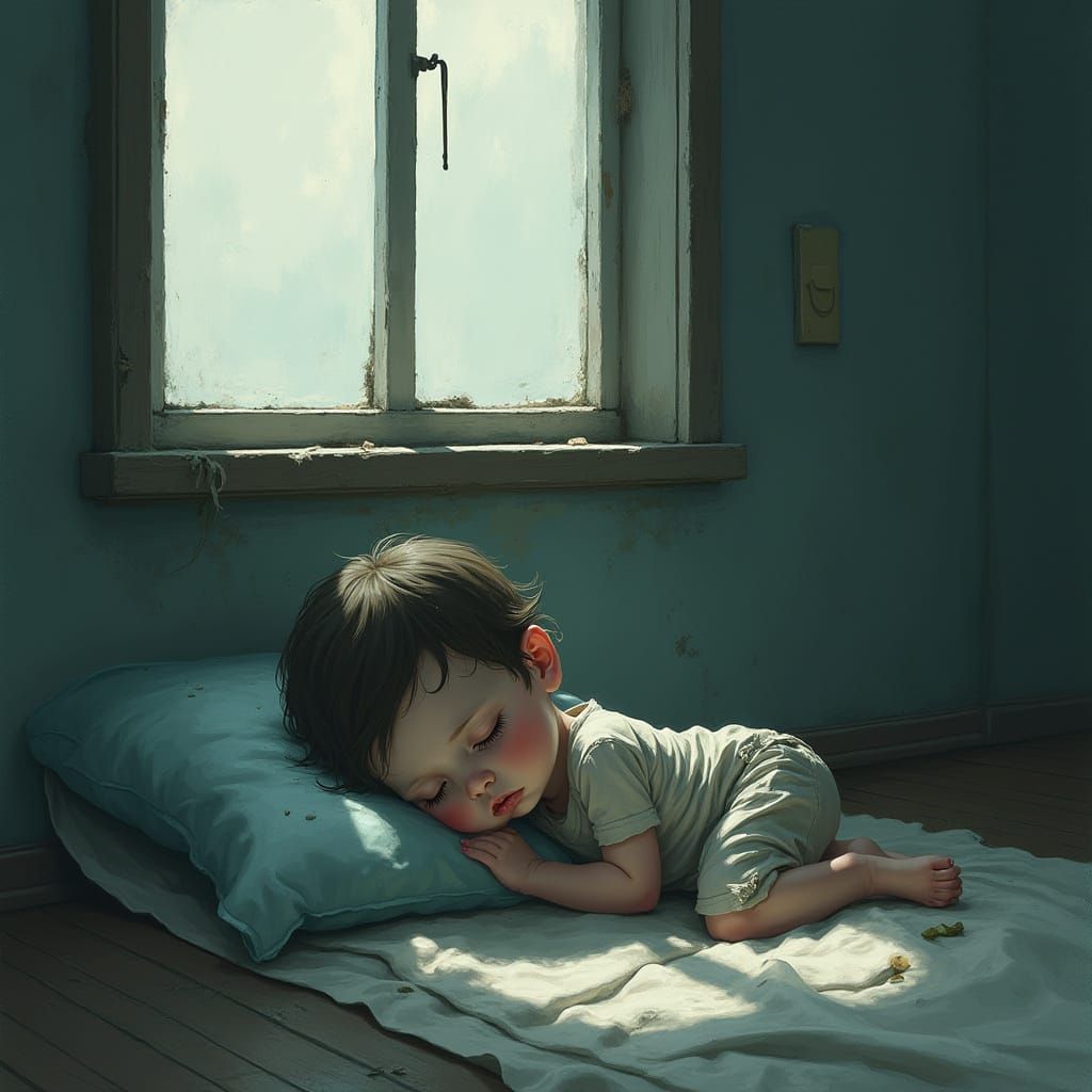 A Child's Fragile Slumber in Moonlit Solace