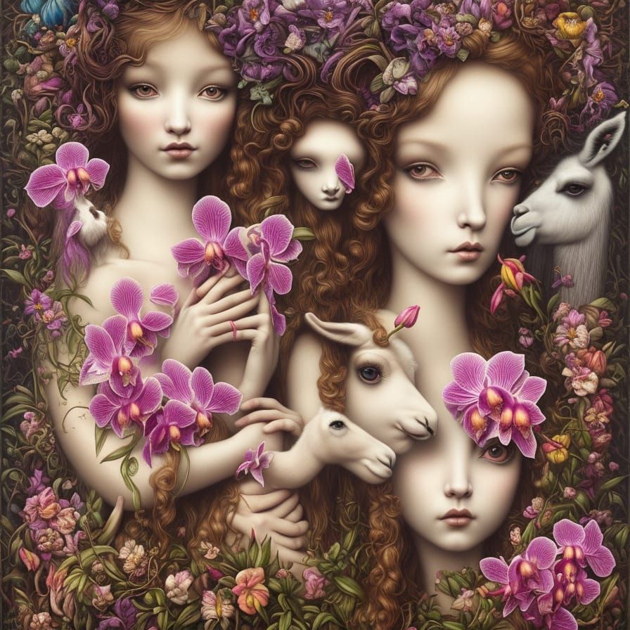 Psychedelic Desert Scene with Llama and Girl