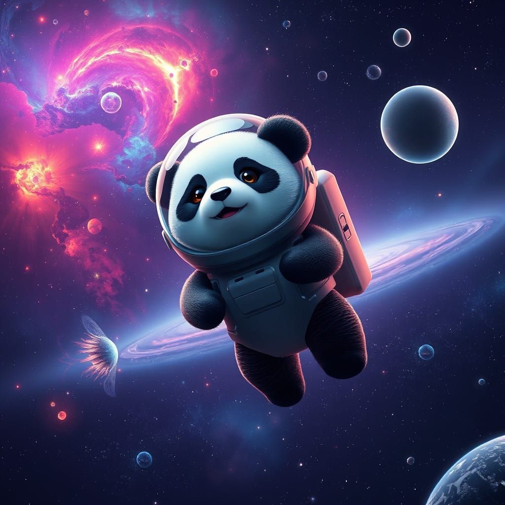 Adorable Panda Space Explorer in a Vibrant Galaxy