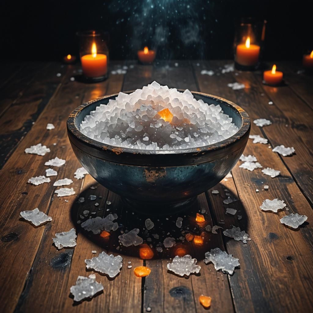 Mystical Voodoo Bowl of Salt in Candlelight