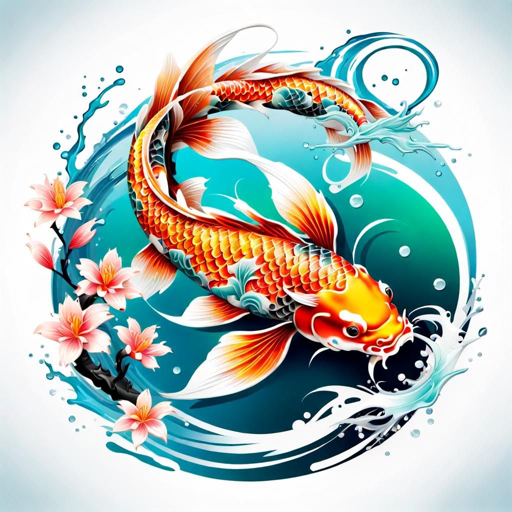 Koi Dragon Tattoo Art in Pastel Colors