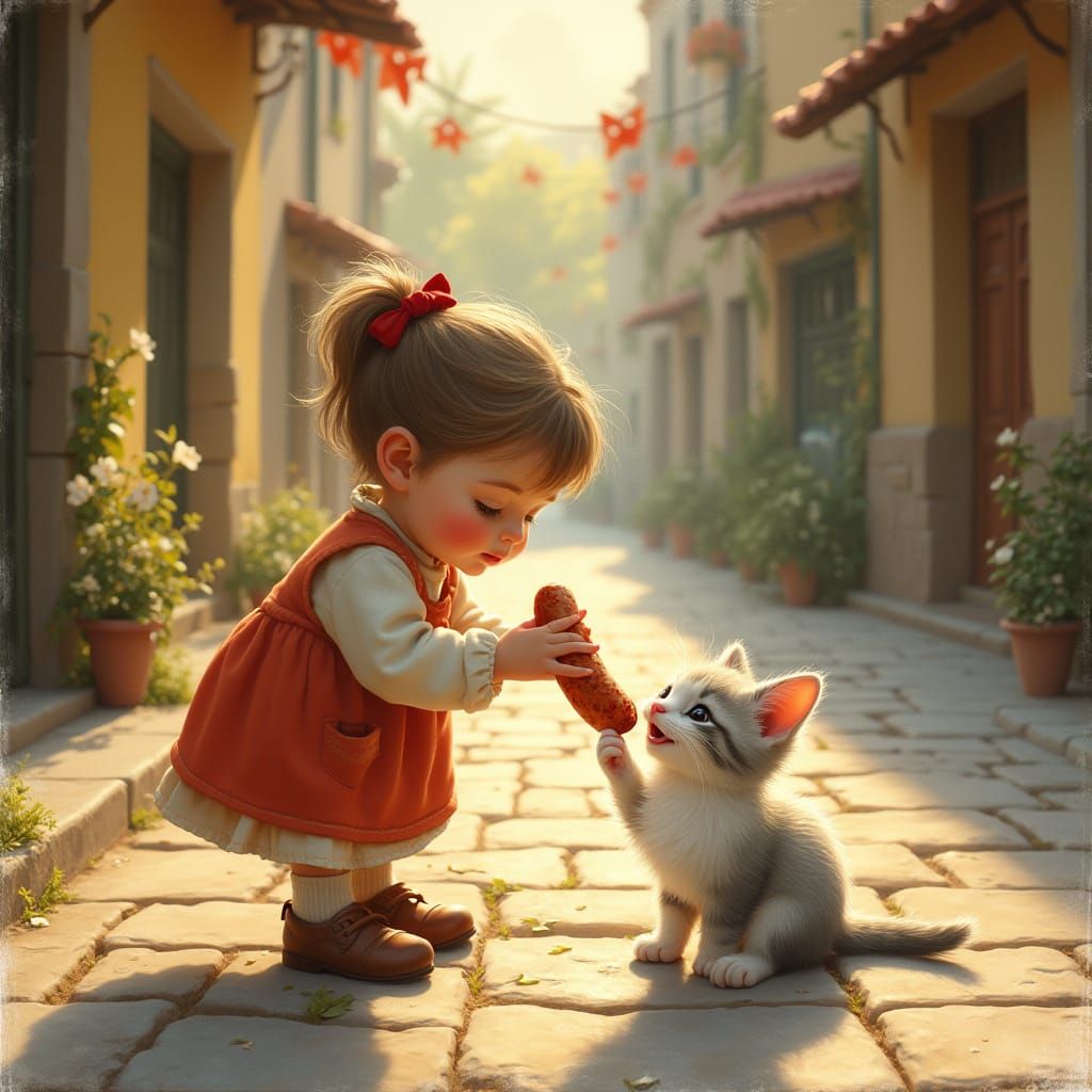 Gentle Moment Between Girl and Feline Friend