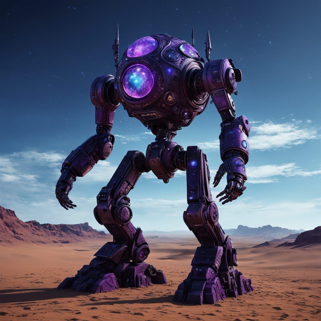 Ancient Obsidian Automaton in Cosmic Desert