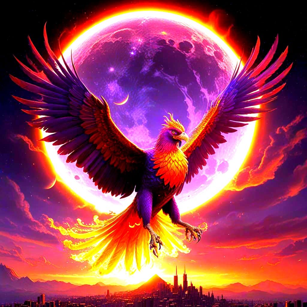 Majestic Phoenix Rises Above Celestial Eclipse