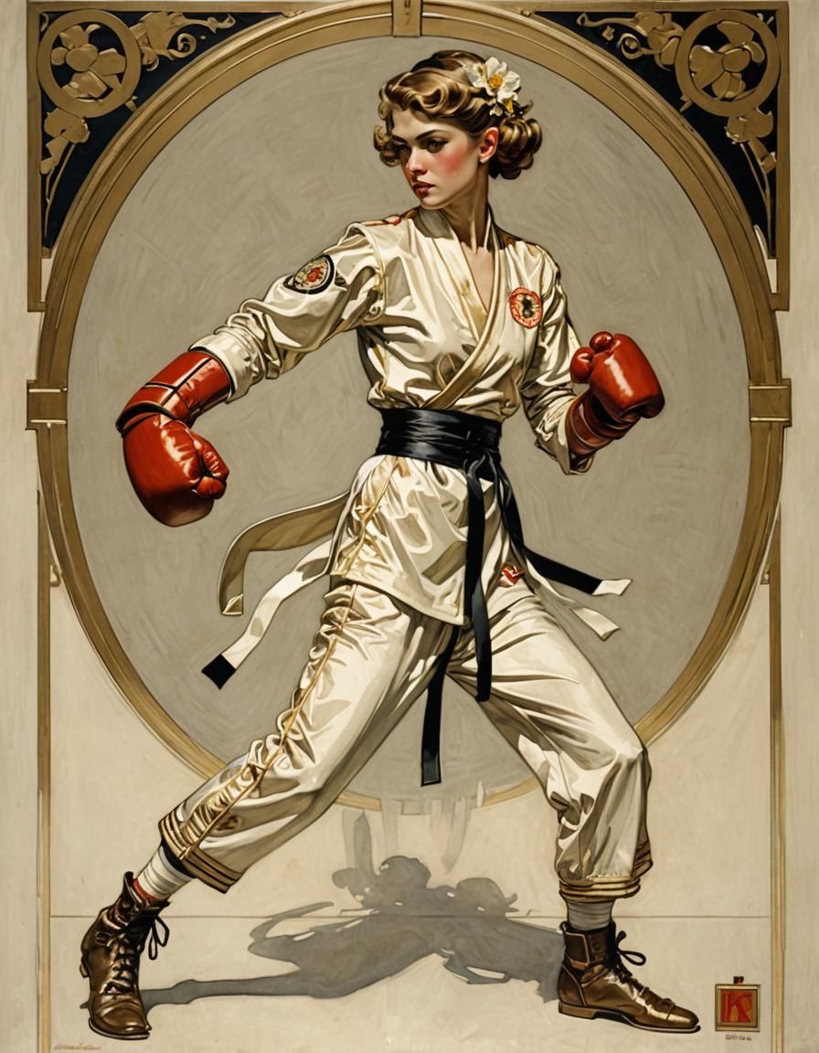 Kickboxer in Leyendecker Illustration Style