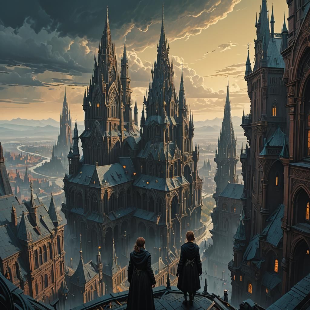Gothic Utopia: Mystical Cityscape Under Moonlight