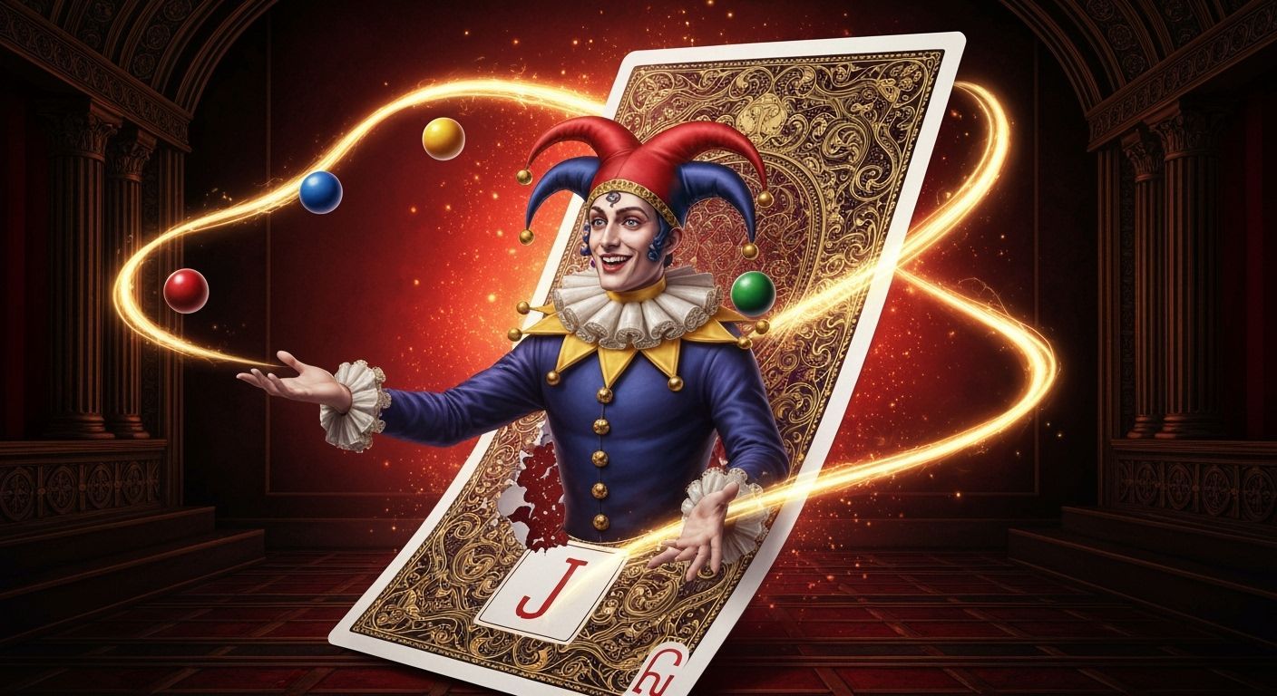 Jester Juggling Balls Escaping Joker Card in 3D Surreal Scen...