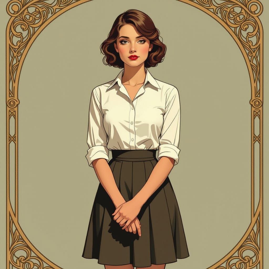 Resigned Woman in Art Nouveau Style