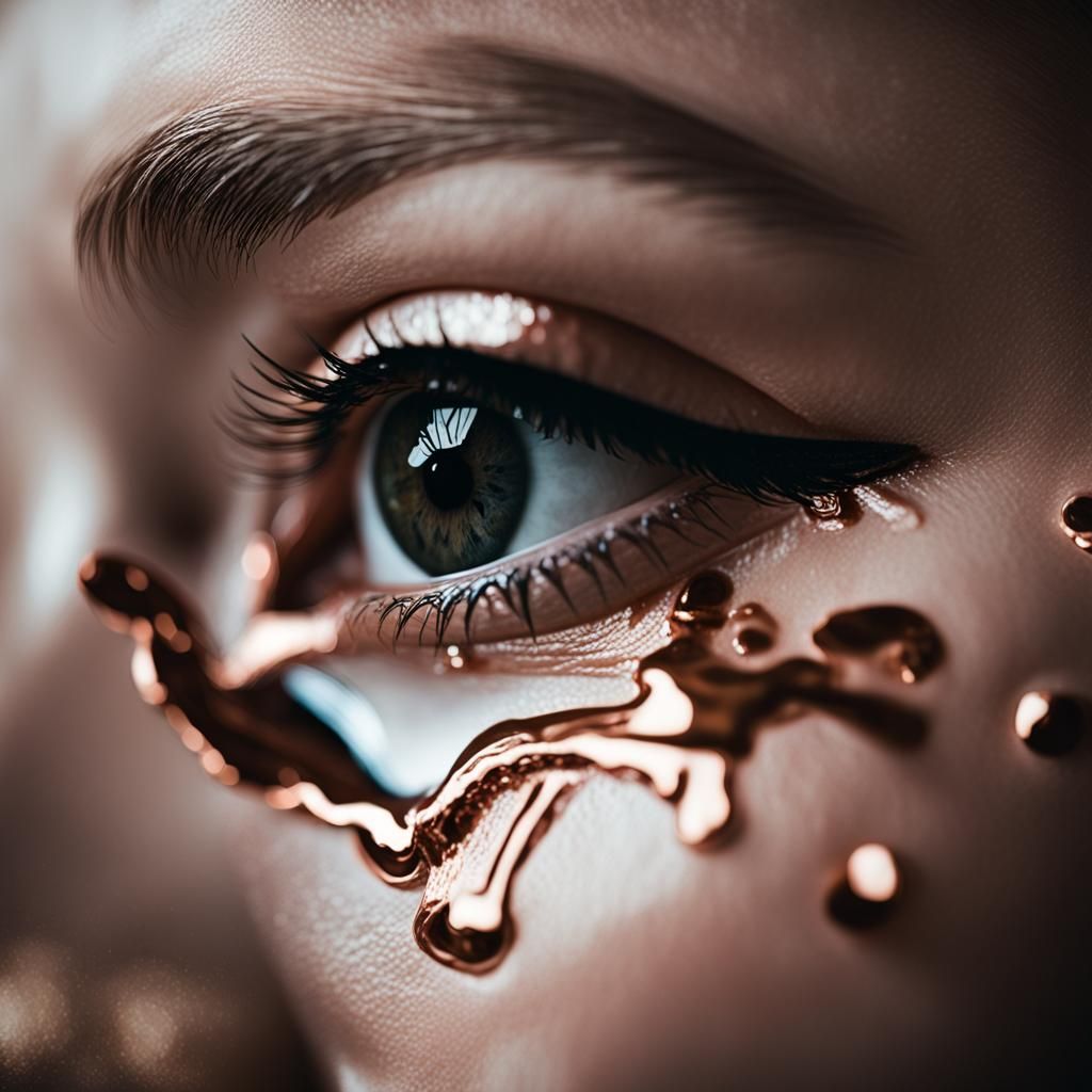 Eyeliner Brush Dripping Liquid on Rose Gold Marble