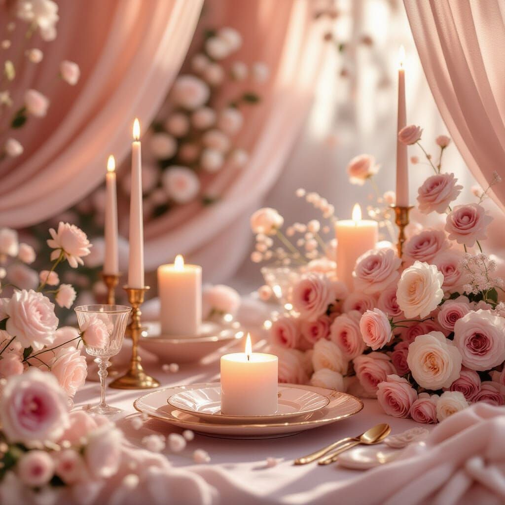 Ethereal Valentine's Day Celebration in Rose-Tinted Light