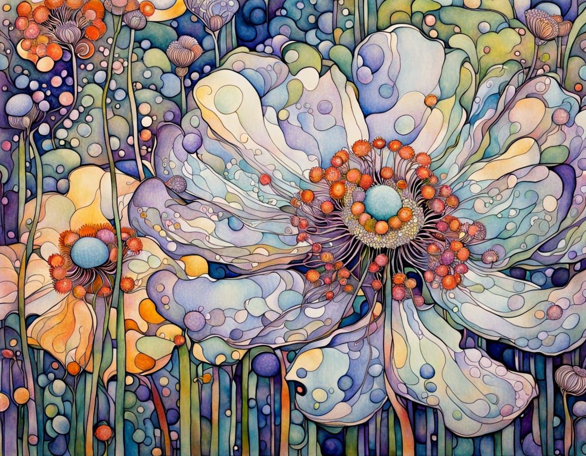 Abstract Wind Anemone Flowers as Watercolor Painting