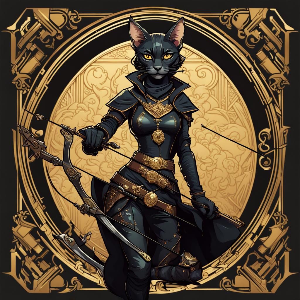 Tabaxi Thief with Crossbow in Art Nouveau Style