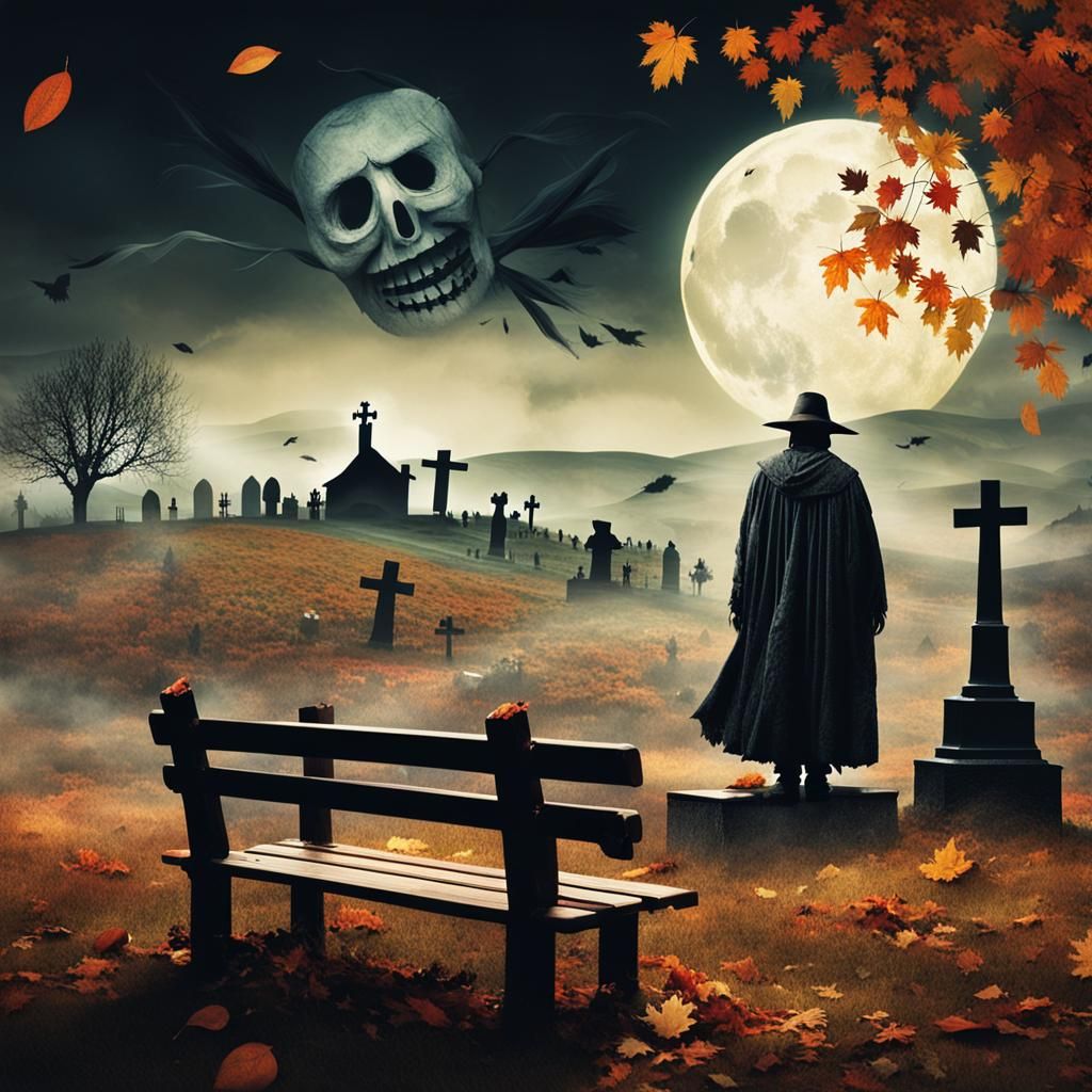 Ominous Double Exposure: Scarecrow and Grim Reaper