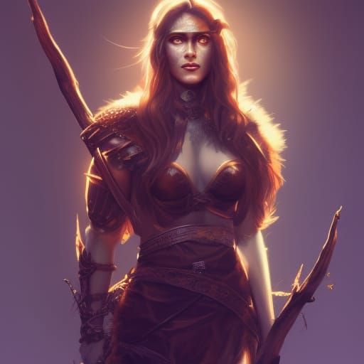 Female Warrior in Dark Forest with Golden Lighting