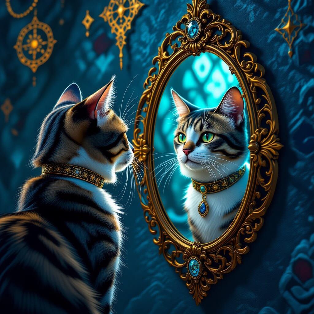 Cat Gazing in Ornate Mirror as Matte Painting