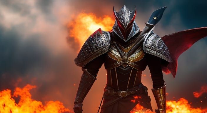 Knight Blocks Dragon Fire: Hyperrealistic Mid Shot