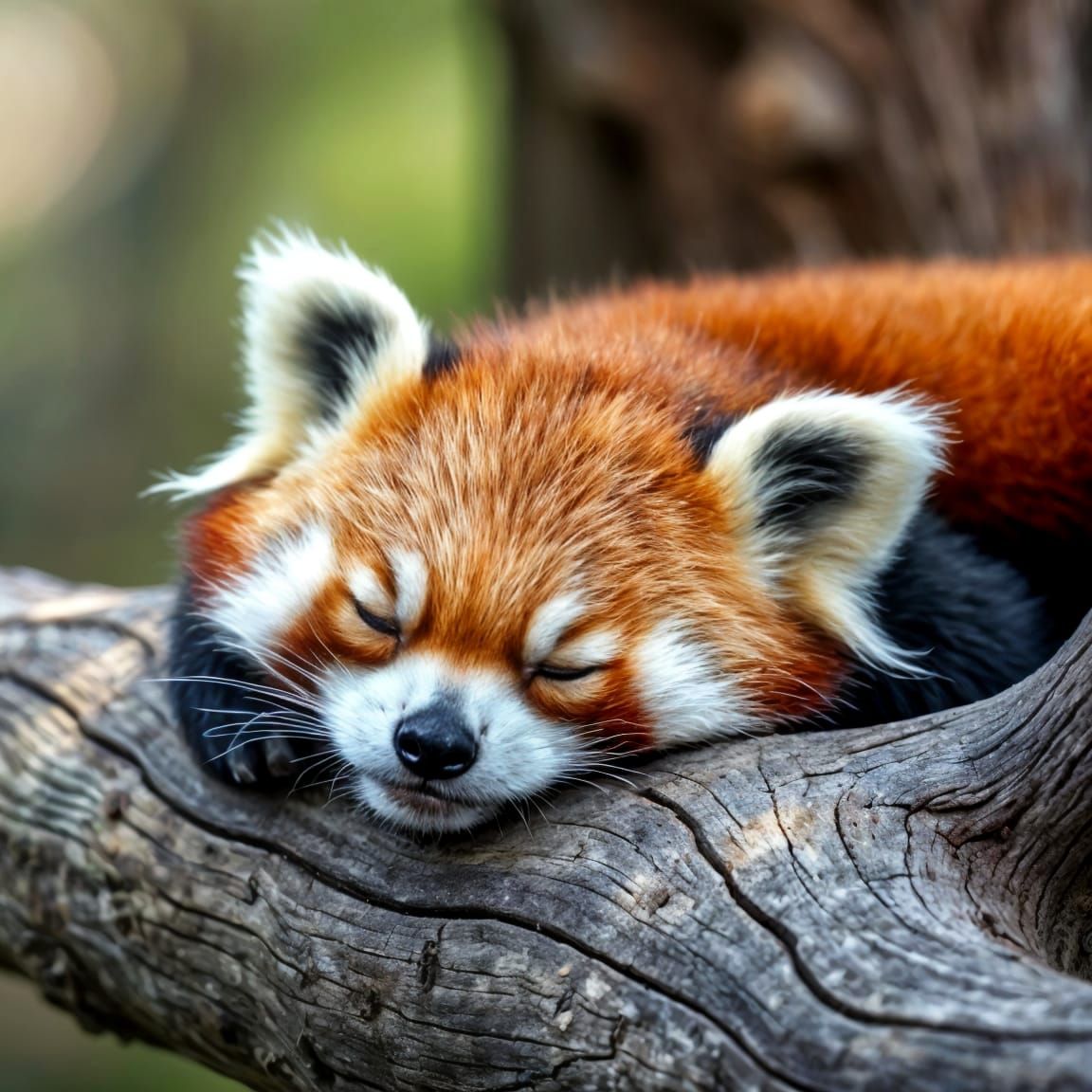 Adorable Sleeping Red Panda in Soft Natural Light