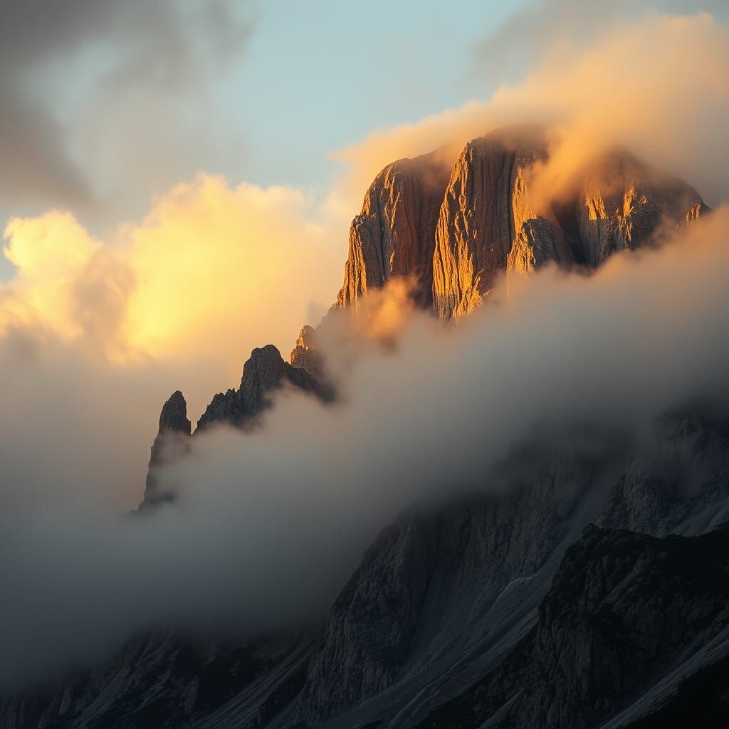 Dramatic Mountain Peaks in Golden Light