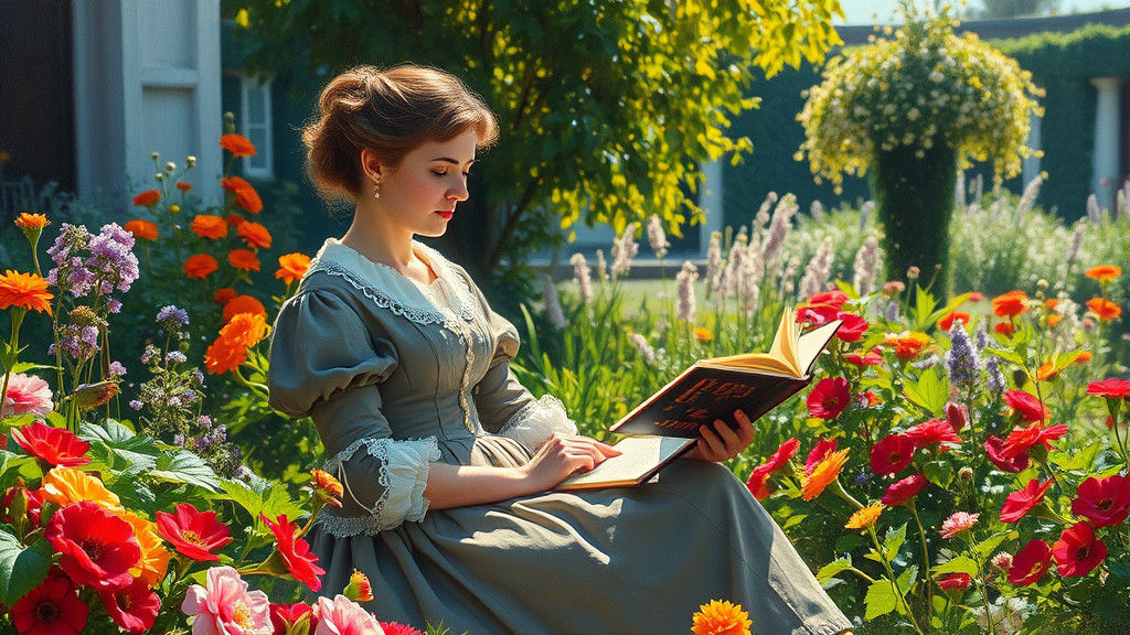 Woman Reading in Garden, Impressionist Oil Painting