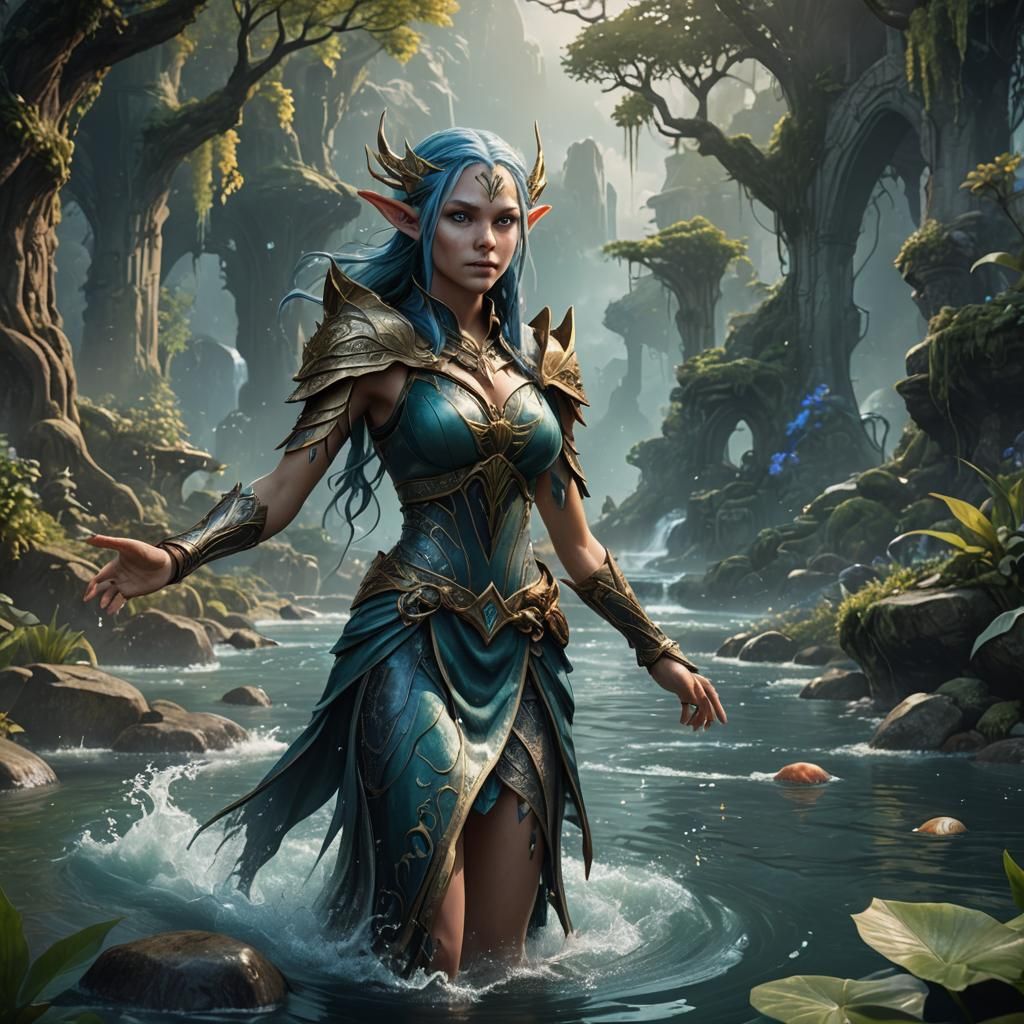 Detailed Water Elf Matte Painting in Deep Color