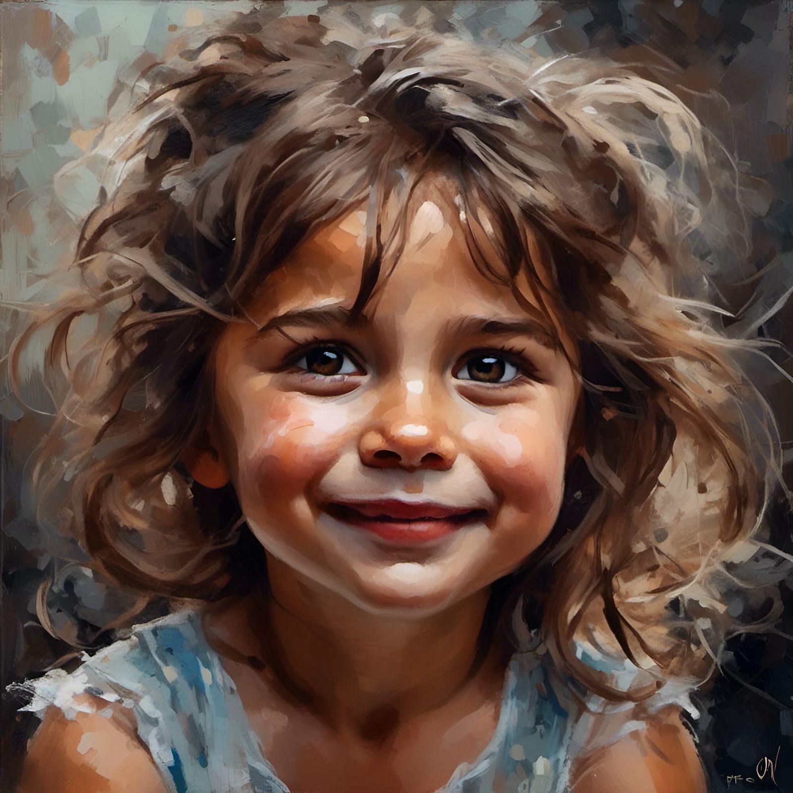 Portrait of Smiling Girl in Oil Painting Style