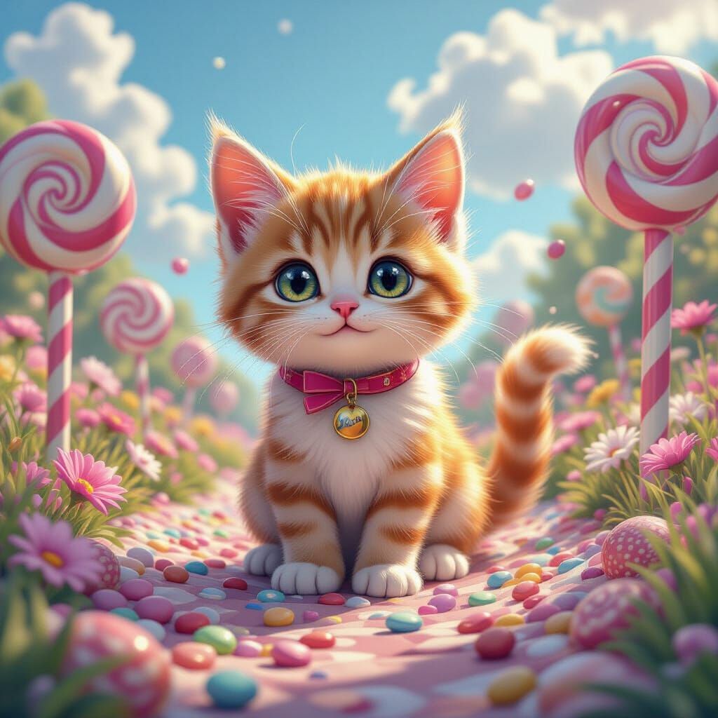 Whimsical Candy Art Cat Illustration