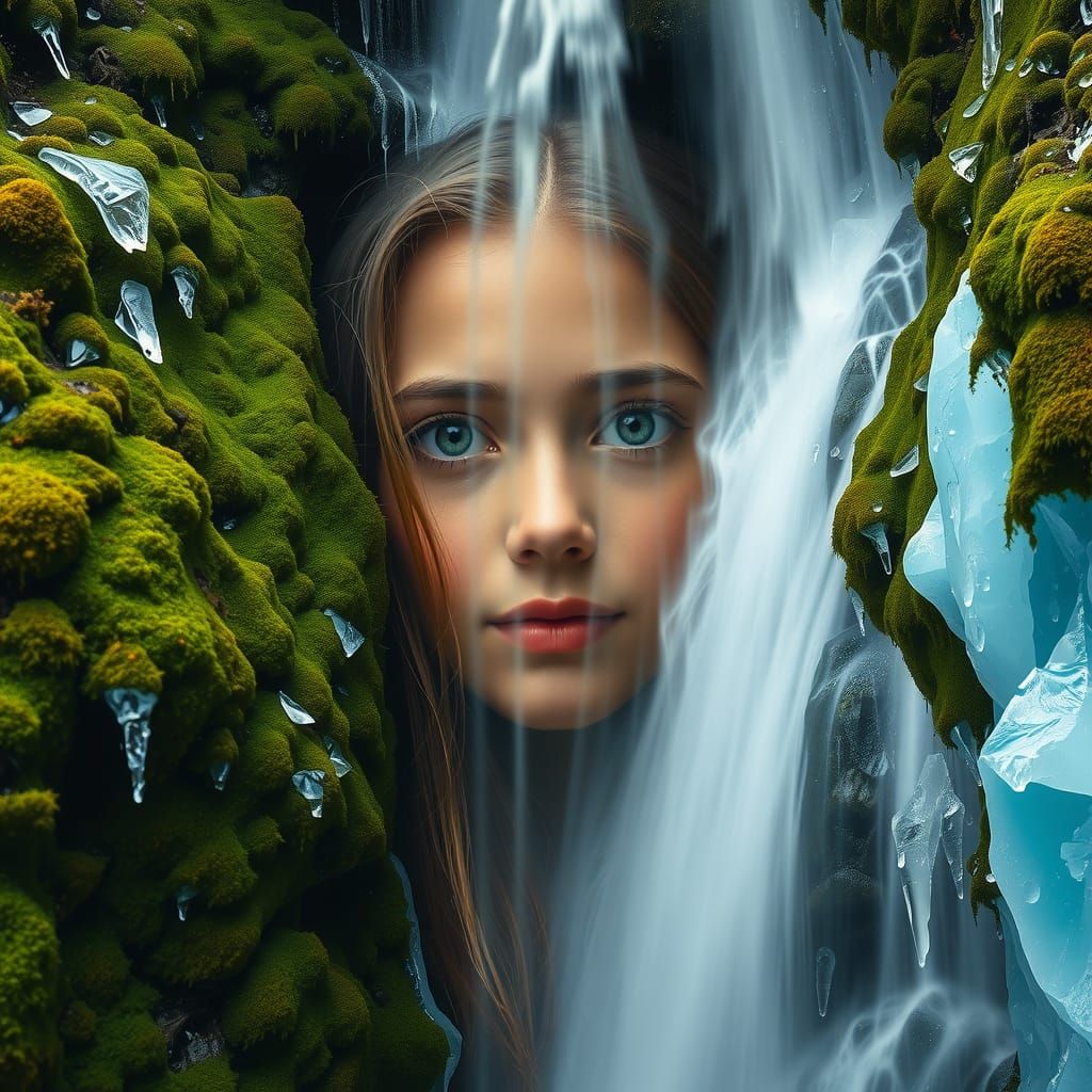 Waterfall Face: Emotional Fusion of Nature and Portrait