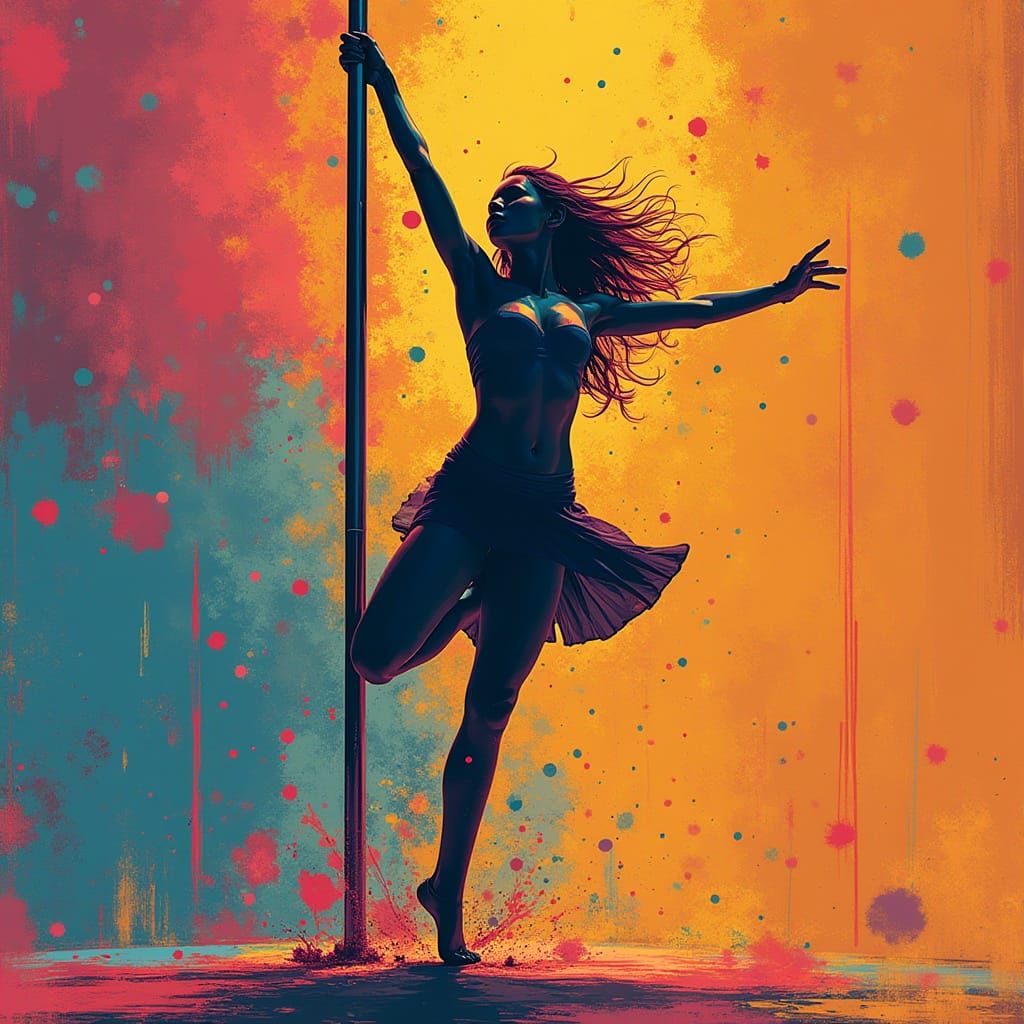 Dynamic Pop Art Pole Dancer in Triadic Colors