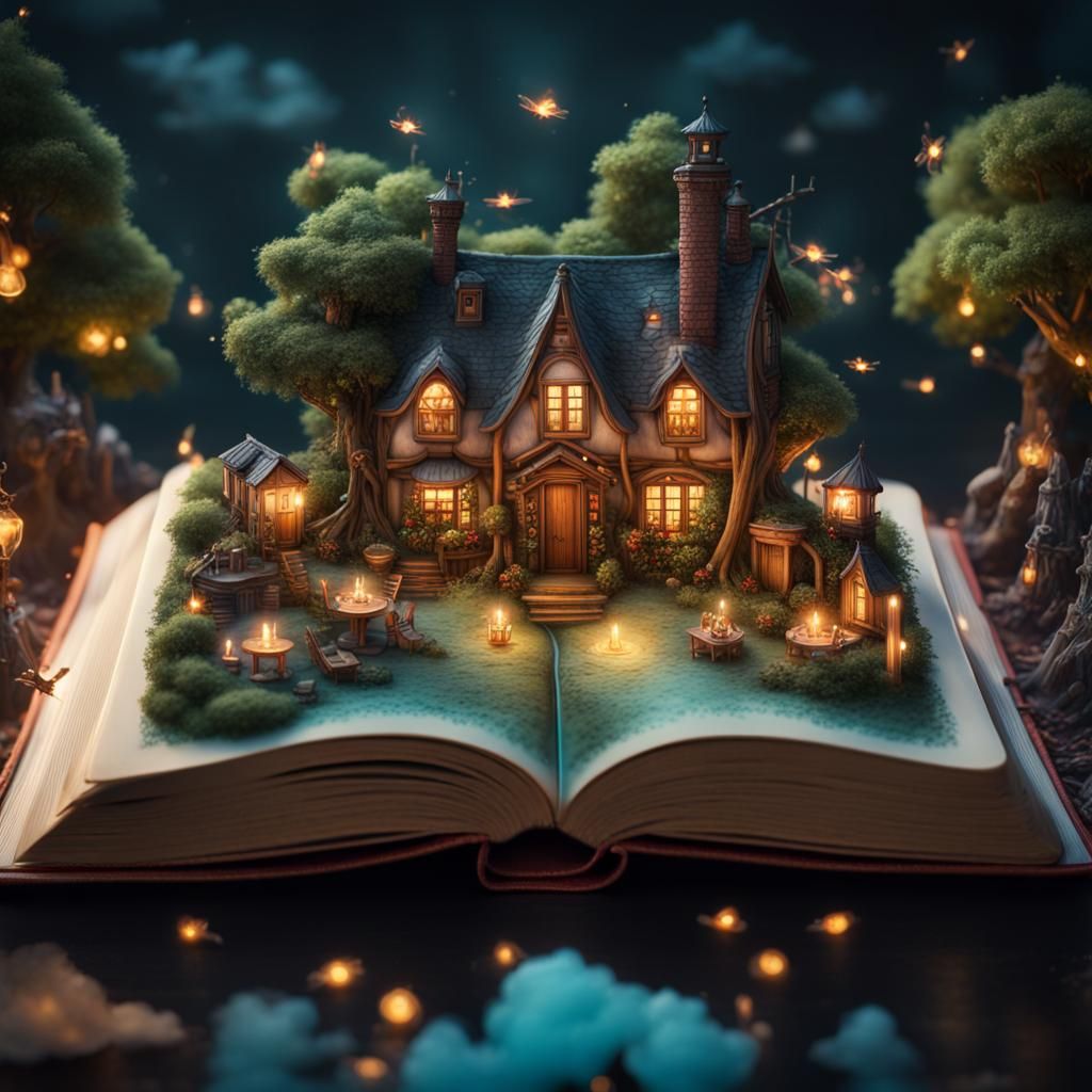 Fantasy Fairy Village Emerges from Open Book
