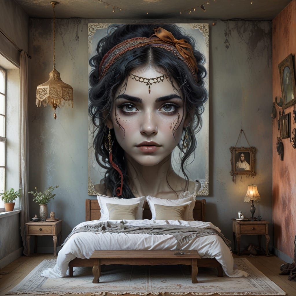 Enchanting Bohemian Gypsy Girl Portrait in Digital Art