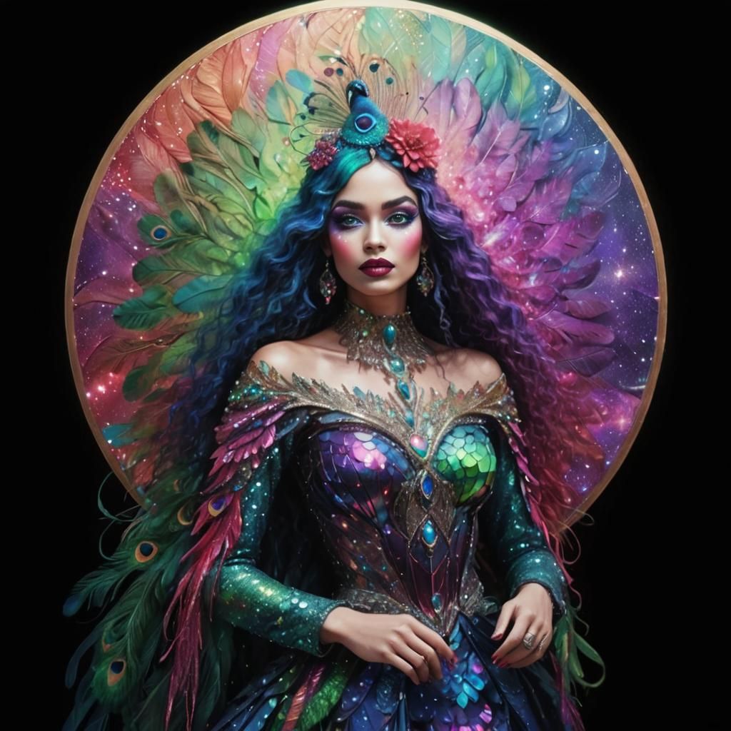 Rainbow Woman Portrait in Psychedelic Pop Art Style