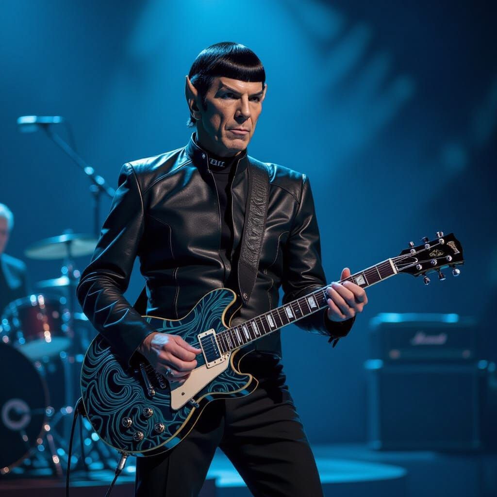 Spock Shreds on Electric Guitar in Futuristic Concert
