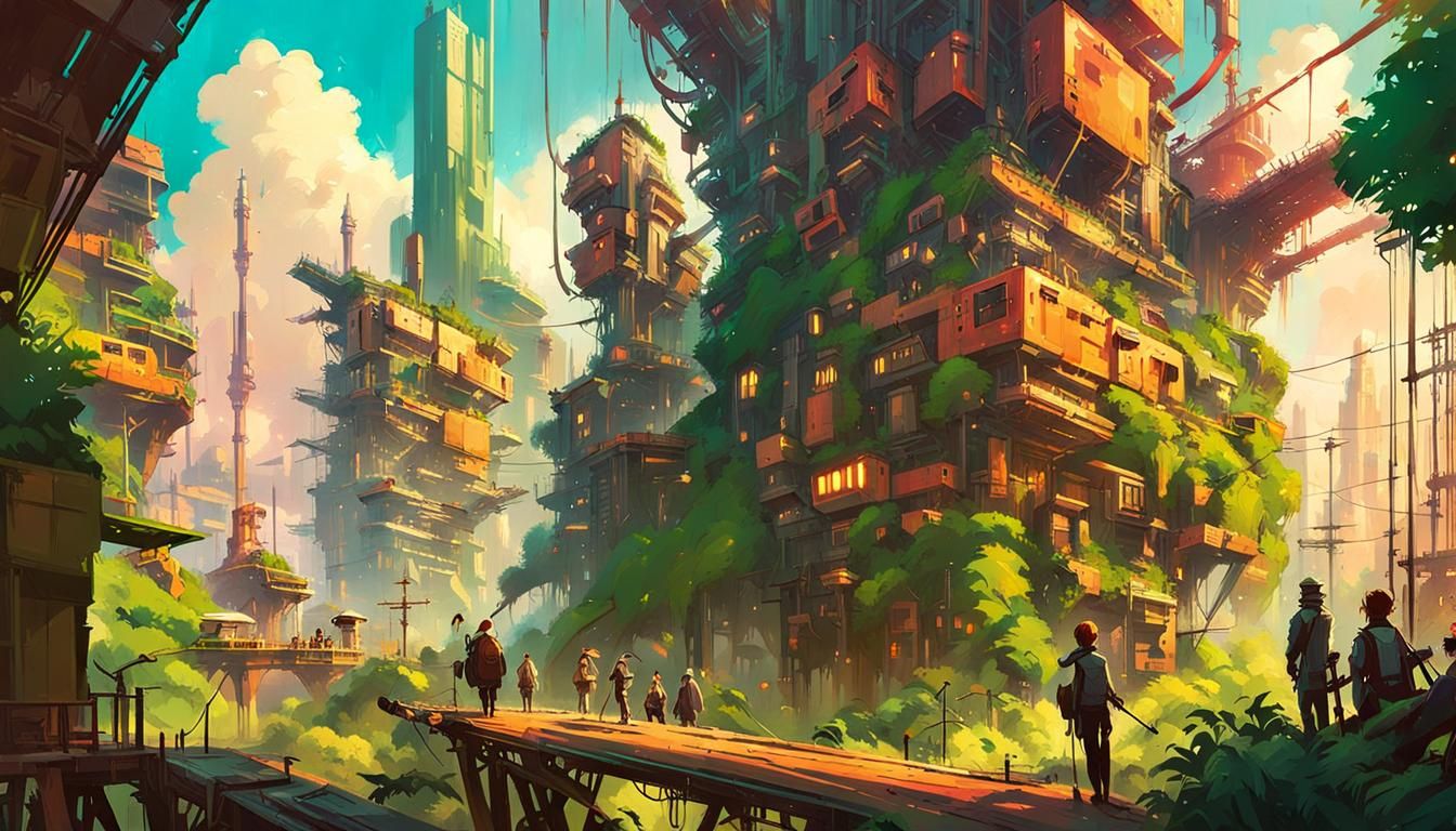 Atompunk City of the Future in 1950s Style