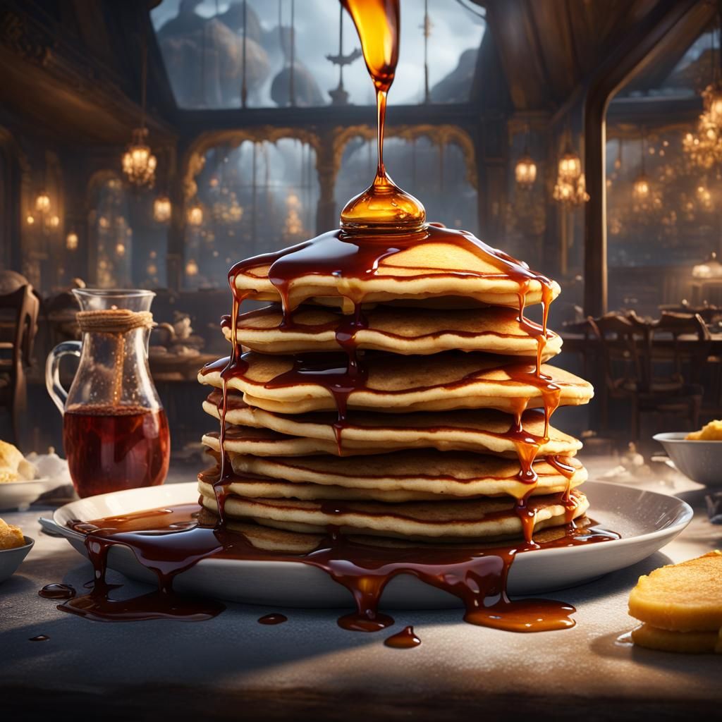 Pancakes Drenched in Syrup: Detailed Matte Painting