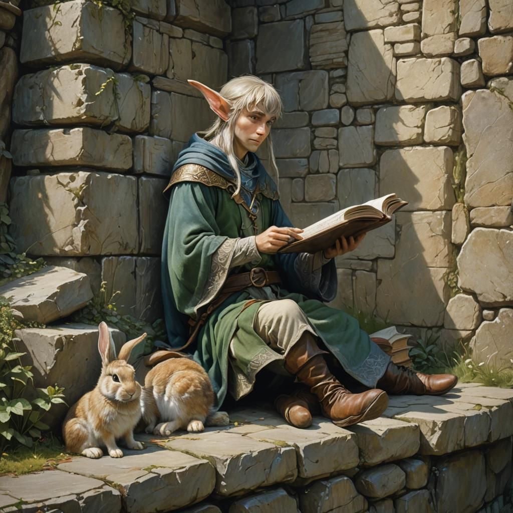 Elf Reading Book in Enchanting Fantasy Environment