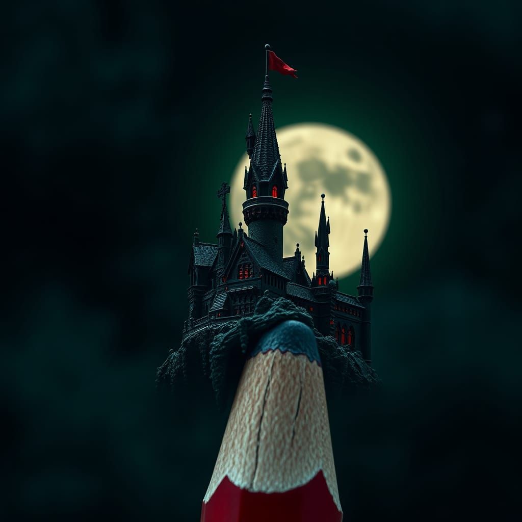 Dracula's Castle on Pencil Tip: Macabre Macro