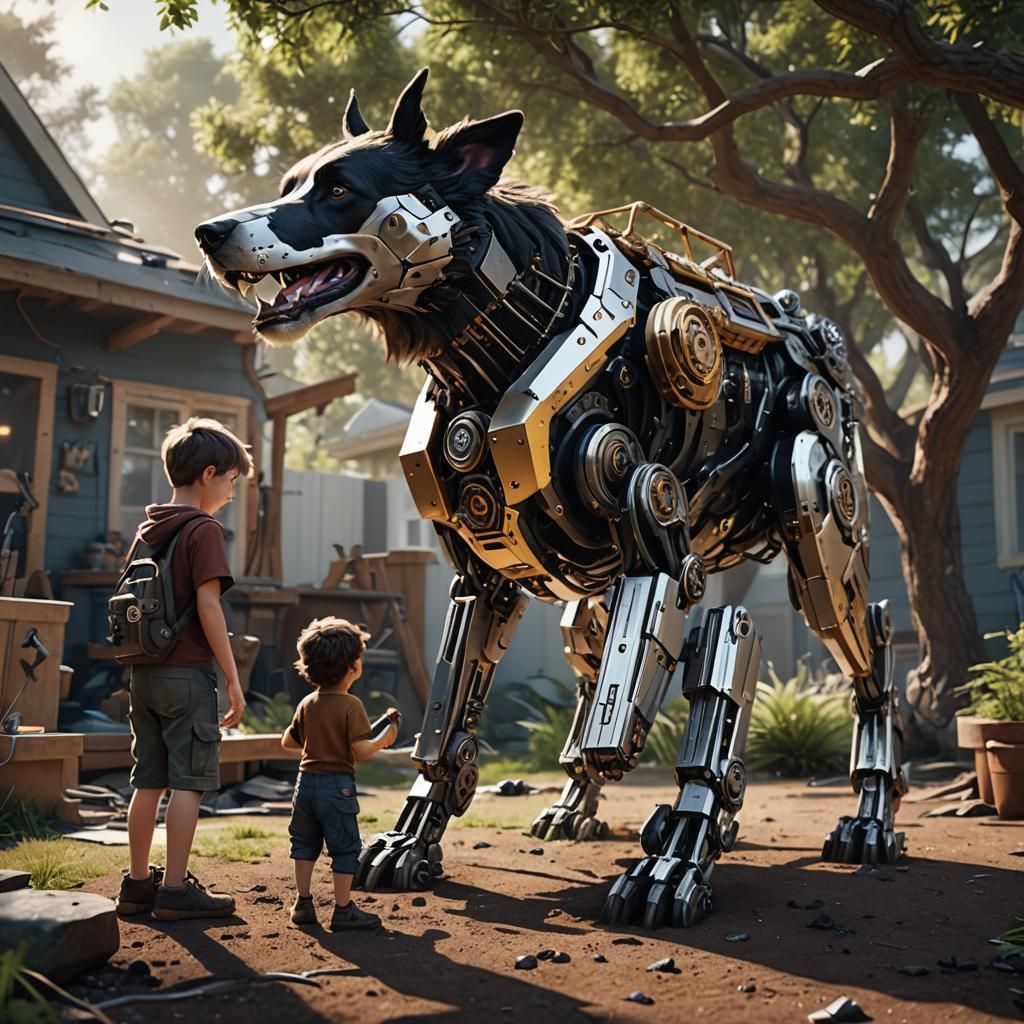 Boys Build Cyborg Dog on Alien Planet in Steampunk Style