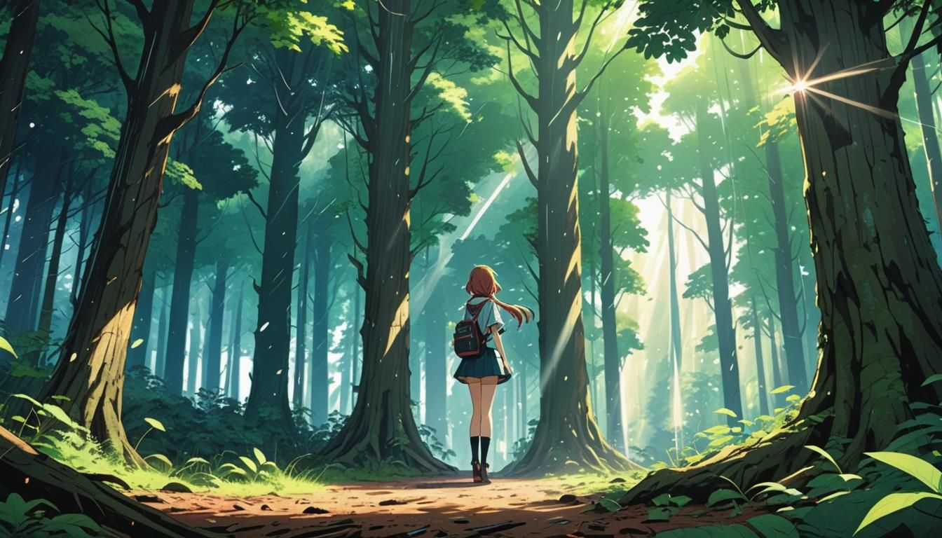 Anime Girl in Forest Clearing, Manga Style
