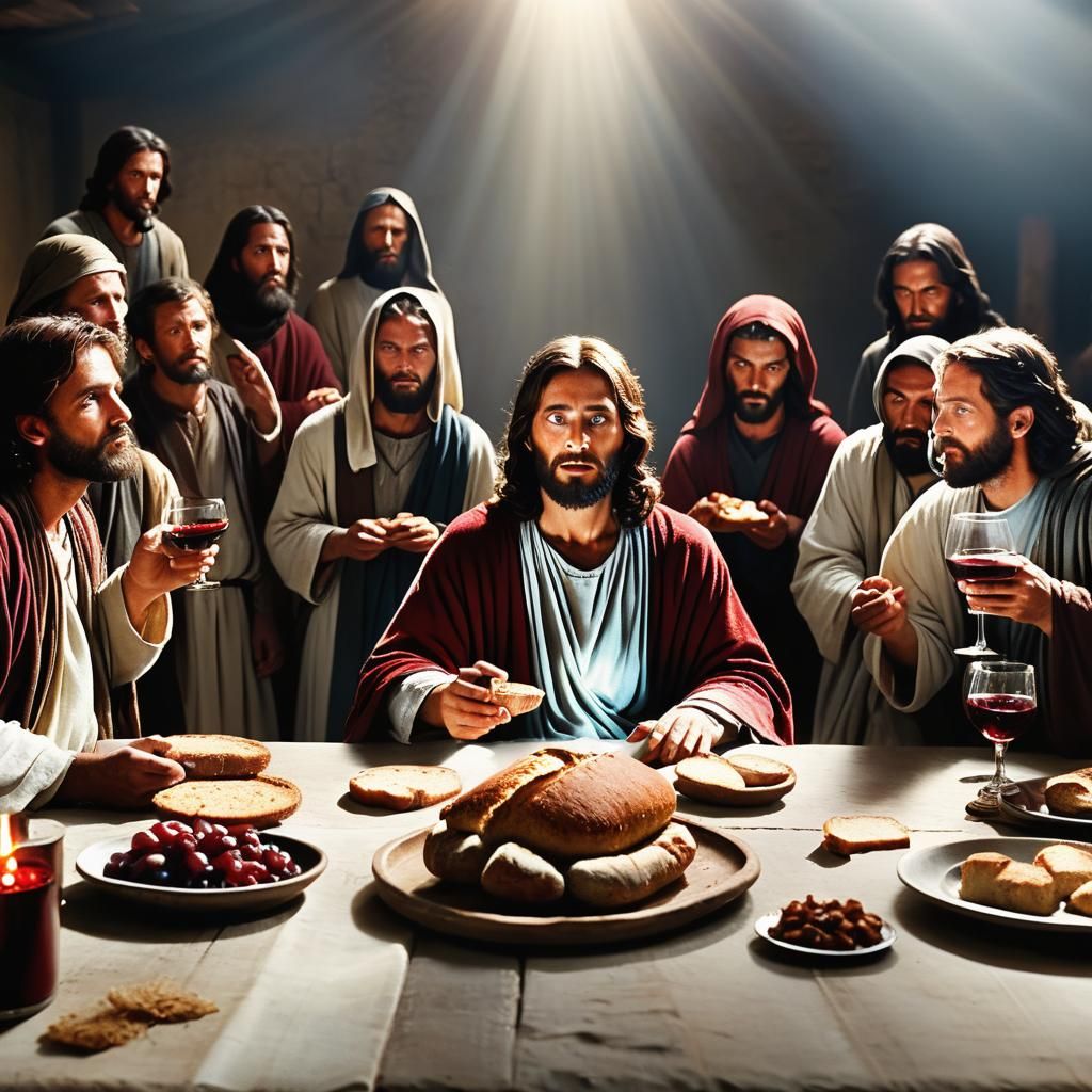 Jesus and Disciples at Last Supper in Hyperrealism