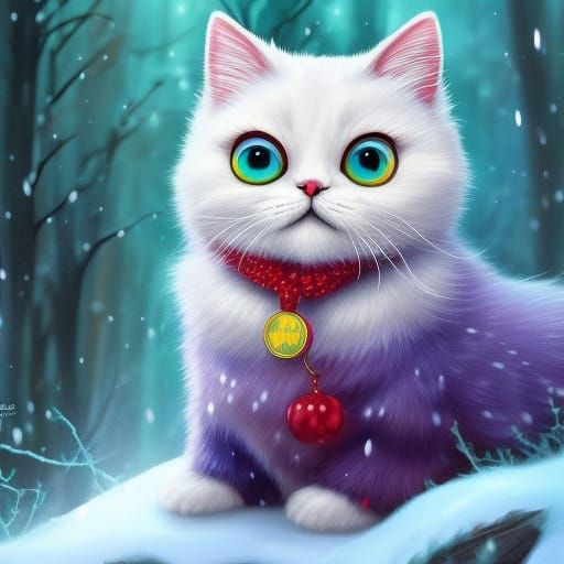 Adorable Cartoon Cat in Winter Illustration