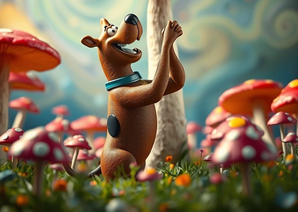 Surreal Scooby Doo Learns Backflip in Whimsical Mushroom Lan...