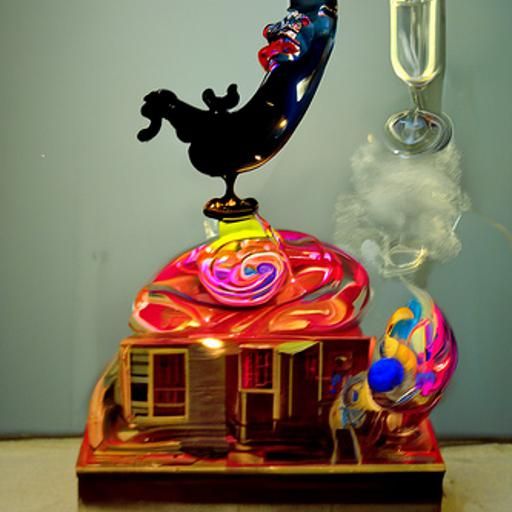 Proud Rooster on Golden Basketball in Gouache Wonderland