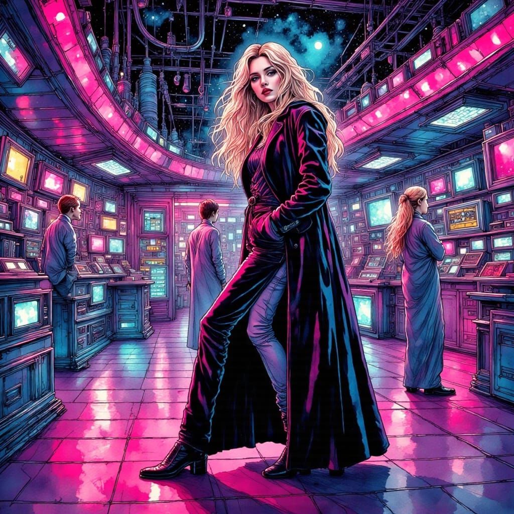 Futuristic Woman in Cyberpunk Ink Style