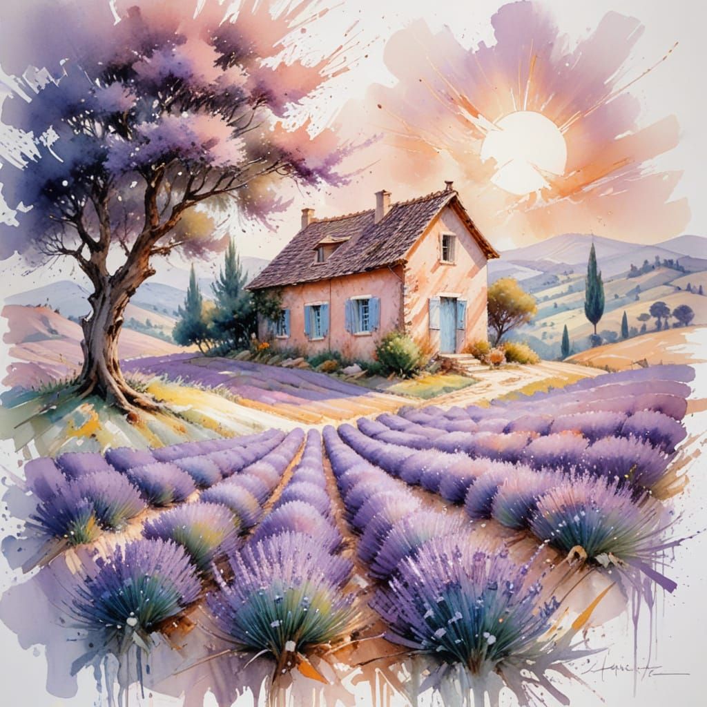 Provence Lavender Fields in Pastel Impressionism
