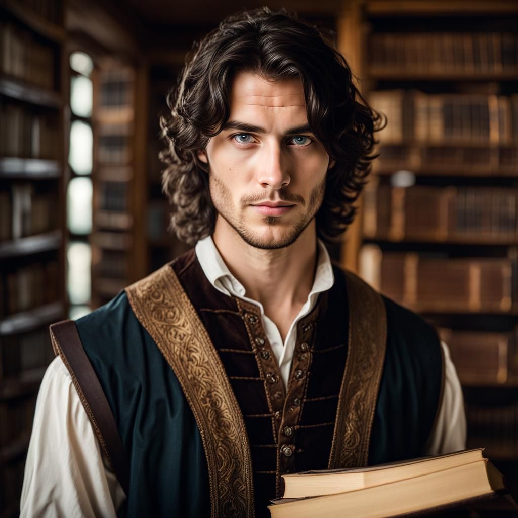 Nerdy Man Portrait in Medieval Tunic, Professional Photograp...