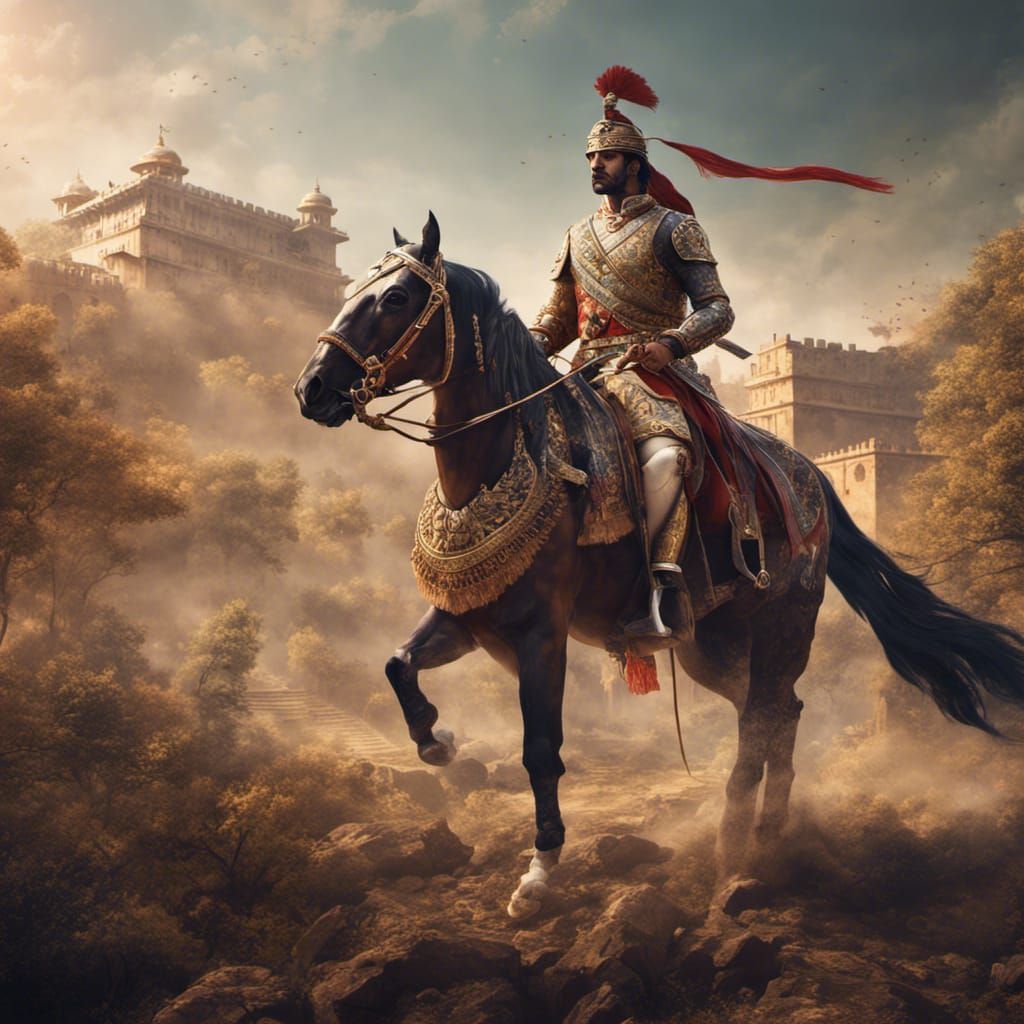 Maharana Pratap on Horse in Detailed Matte Painting
