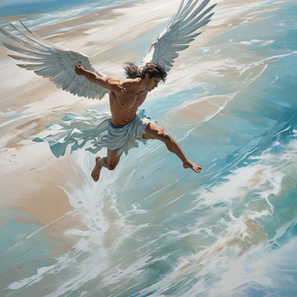 Icarus Soaring Above the Azure Sea
