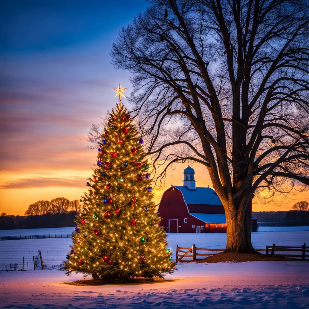 Christmas in Wisconsin Farmhouse During Golden Hour