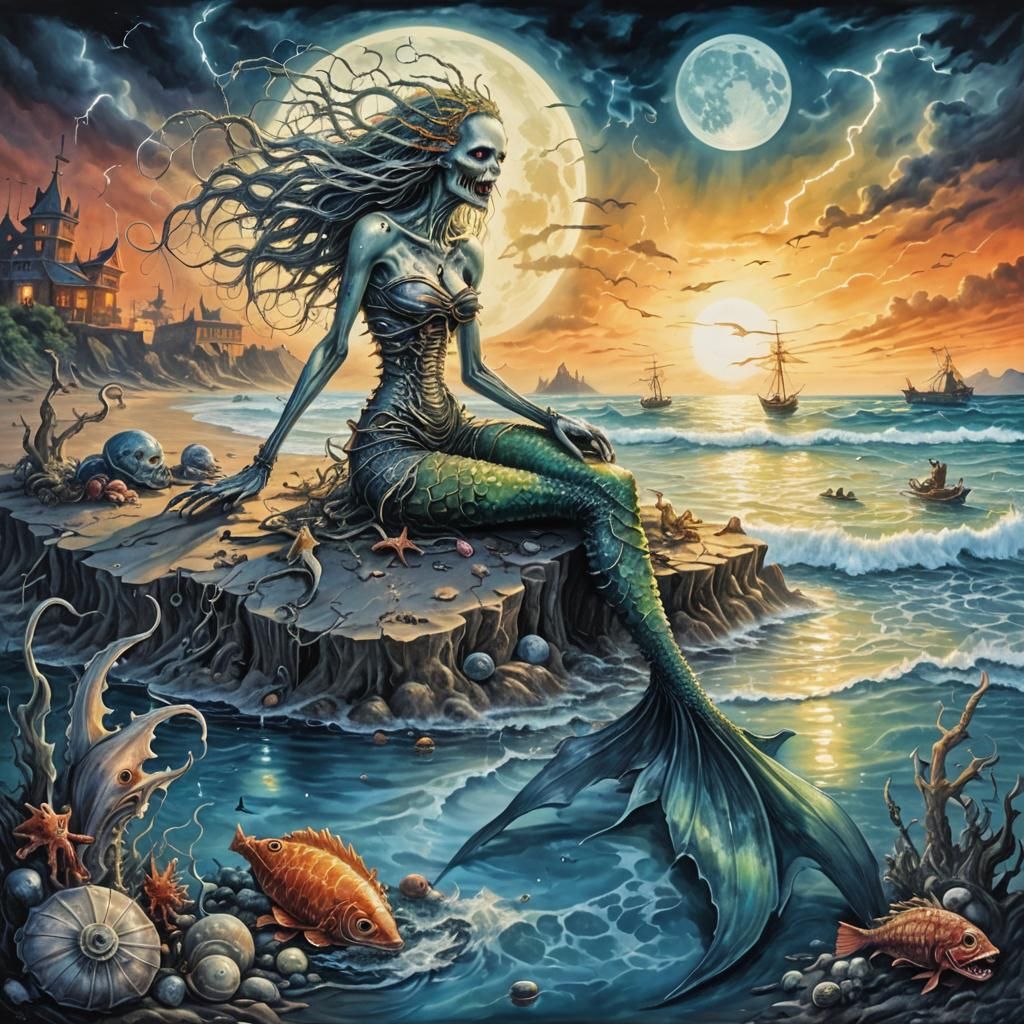 Rotten Zombie Mermaid Horror Poster Art