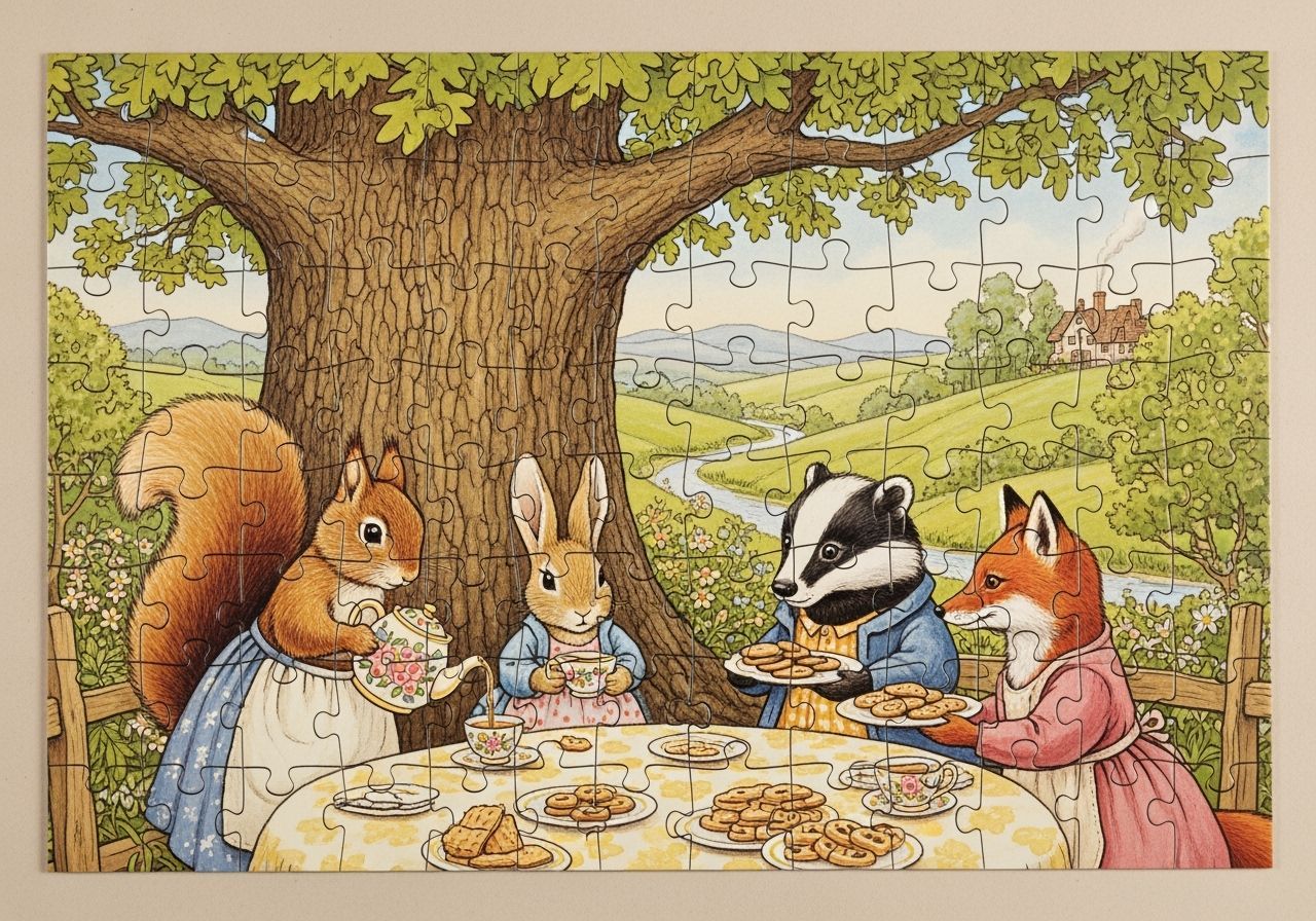 Vintage Forest Animals Tea Party Jigsaw Puzzle
